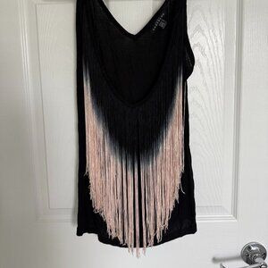 Women's Zara Flowy Sleeveless Top Size Medium Black & Pink Ombre Fringe Tank